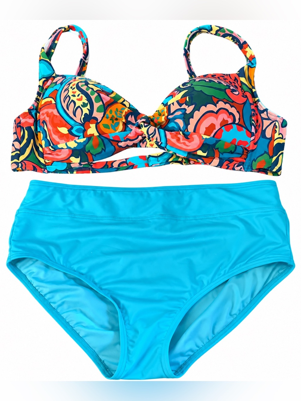 Lands’ End Size 10 3 Piece Bikini Swimsuit Floral Top Bottoms Swim Skirt